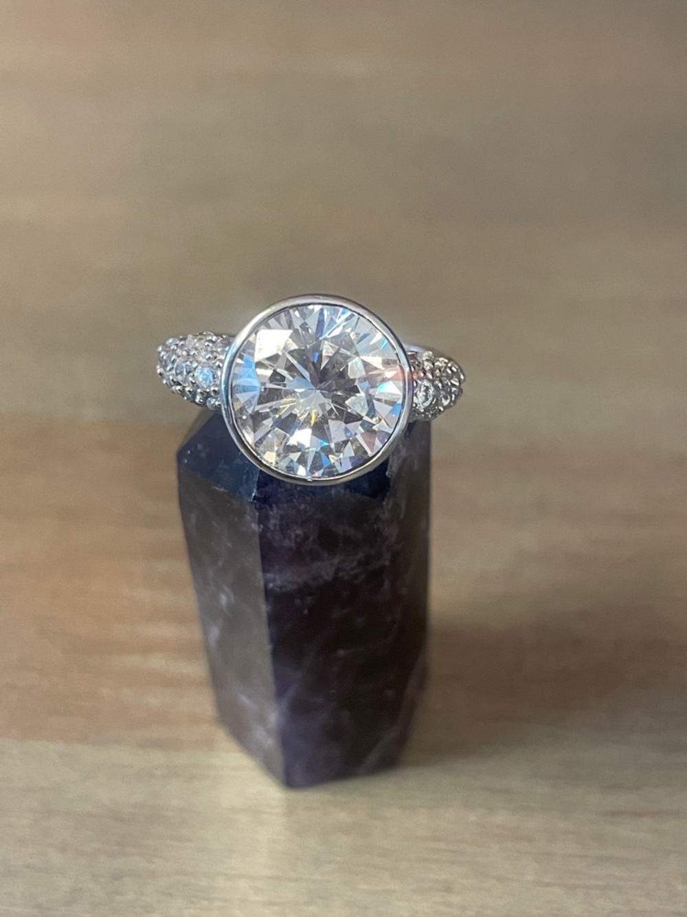 925 Sterling Silver Bezel Round CZ Engagement Ring Sz 7